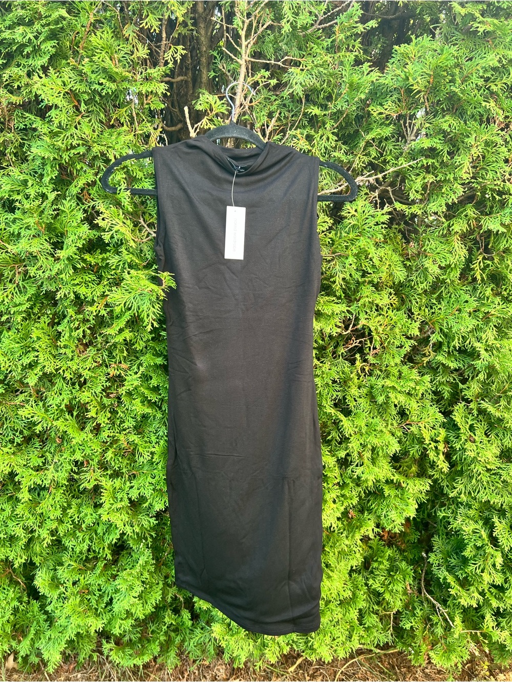 naked wardrobe Black Sleeveless Mock Neck Midi Dress